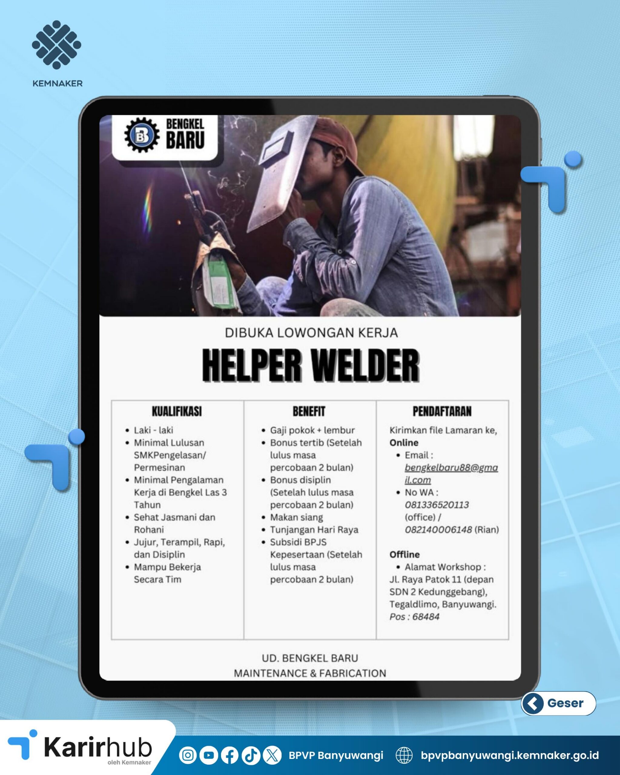 Helper Welder UD. Bengkel Baru